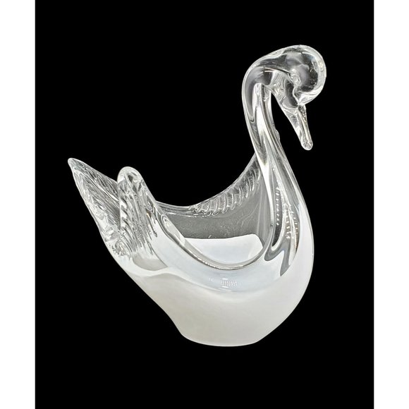 Cased Glass Vintage Swan Bowl/Dish Clear & White Summerso Effect - Picture 3 of 6